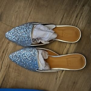 J Crew silver glitter mules. BNWT